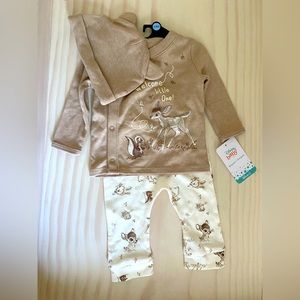 Disney Girls Bambi 3-6mo Beige Neutral Set With Pants Hat and Long Sleeve Shirt